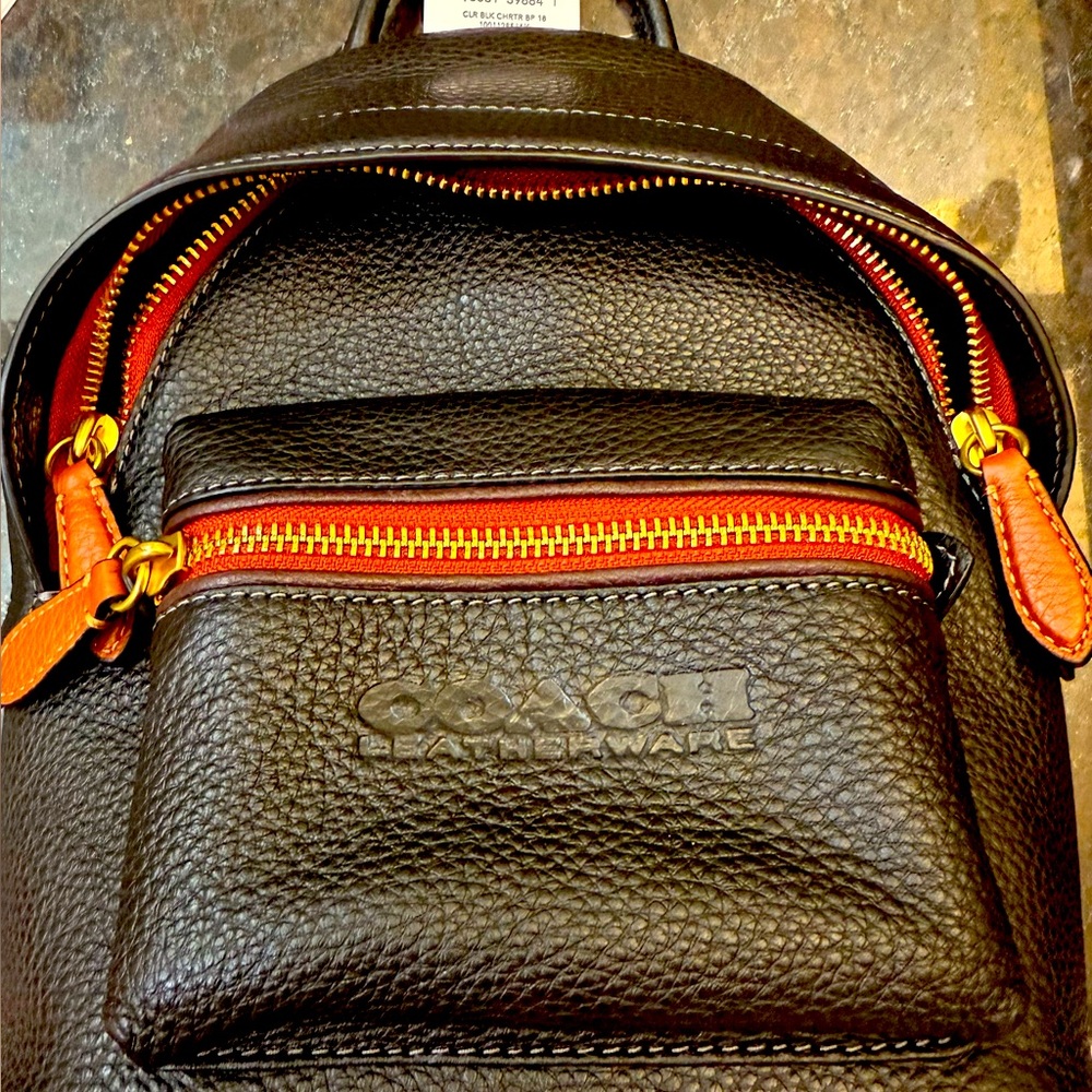Coach, black with red trim, mini backpack, NWT